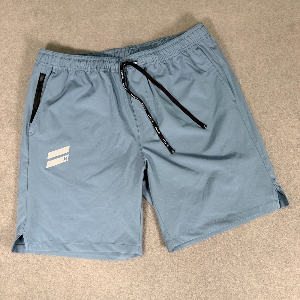 Hurley Men’s Blue Swim/Athletic Shorts- Lined- Zip Pcokets Gray Blue- Large
